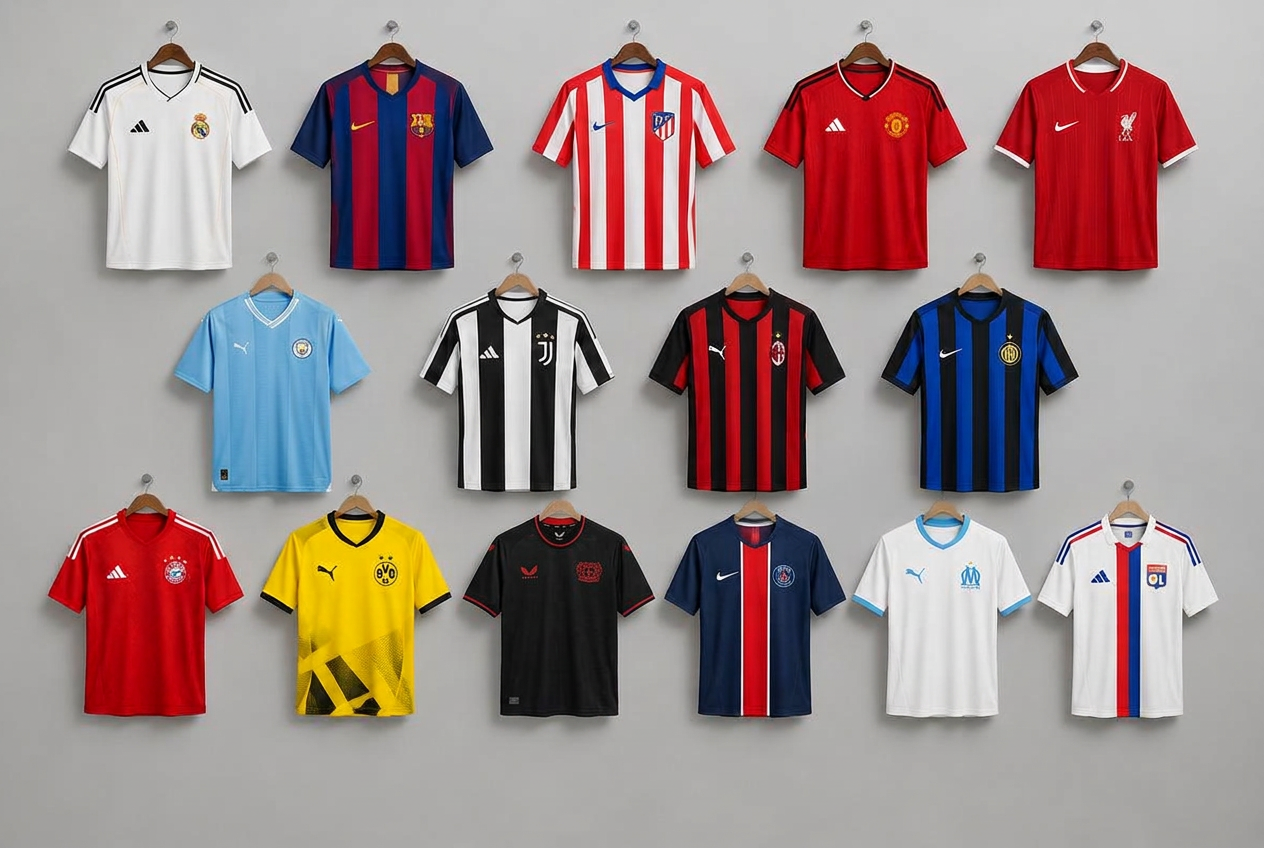 Camisetas de clubes populares de España, Inglaterra, Italia, Alemania y Francia